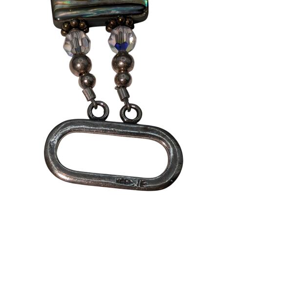 Signed Abalone Shell Chunks AB Crystal Sterling Beaded Toggle Clasp Bracelet - Picture 10 of 15